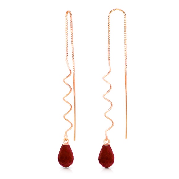 14K. GOLD THREADED DANGLES EARRINGS WITH RUBIES
